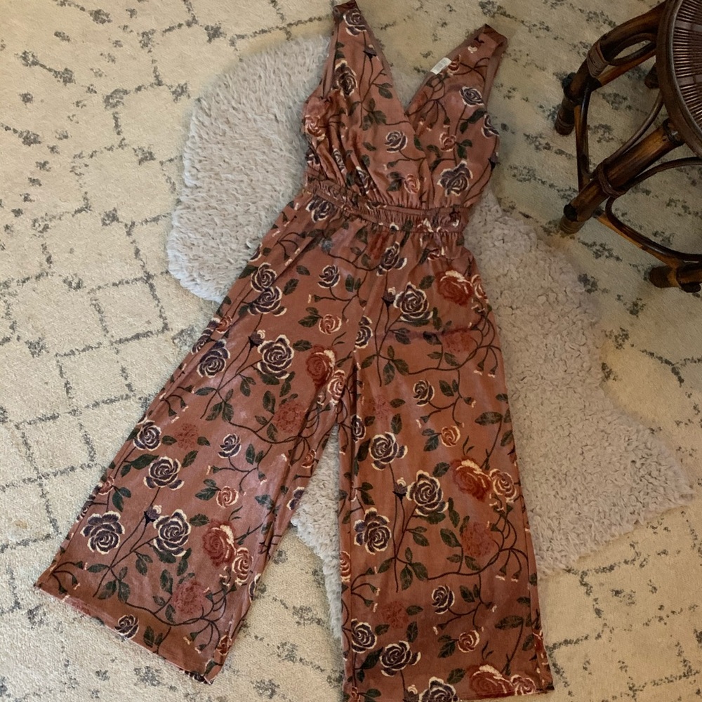 Sienna Sky Floral Velvet Wide Leg Cropped Jumpsuit